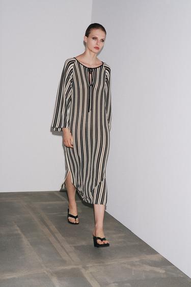 Zara Трикотажное платье в полоску с льном