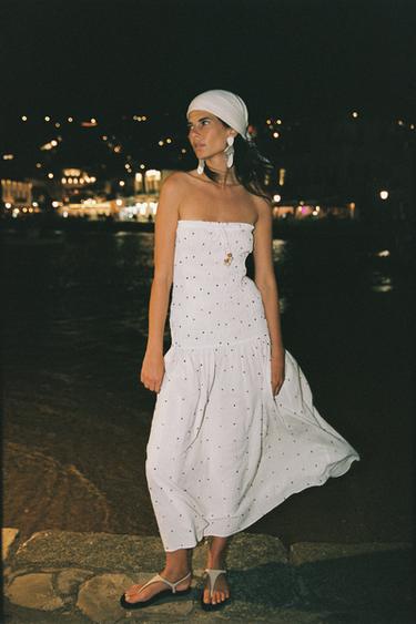 Zara Платье-миди с помпонами купить с доставкой.