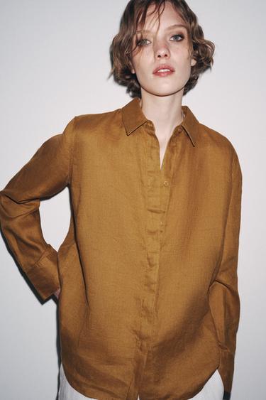 Zara Рубашка из 100% льна — ZW COLLECTION купить с доставкой.