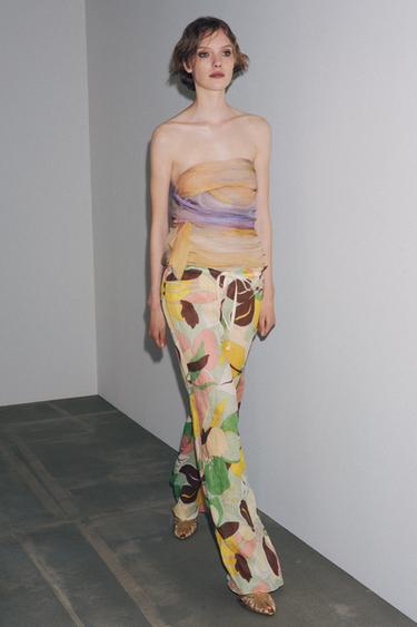 Zara Брюки из ткани рами с цветочным принтом — ZW COLLECTION