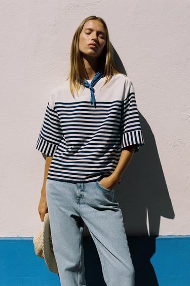 Zara Полосатая рубашка из льна купить с доставкой.