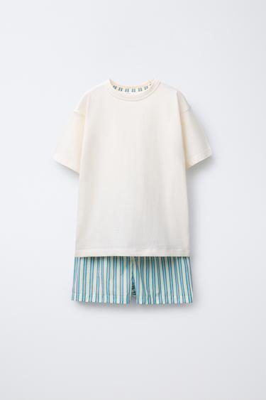 Zara 6-14 лет/пижама из футболки в полоску и бермуд из пижамы купить с доставкой.