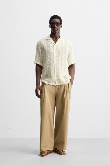 Zara Рубашка жаккард из хлопка и льна