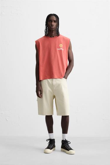 Zara Трикотажная майка с контрастным принтом купить с доставкой.