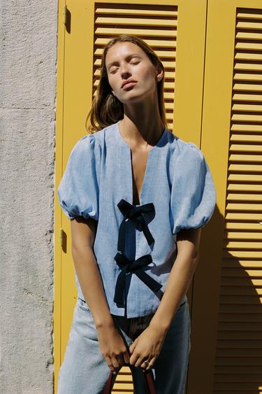 Zara Блуза льняная с завязками