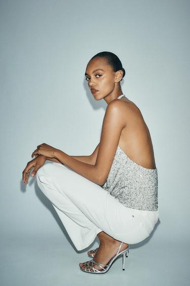 Zara Босоножки на каблуке с металлическим блеском