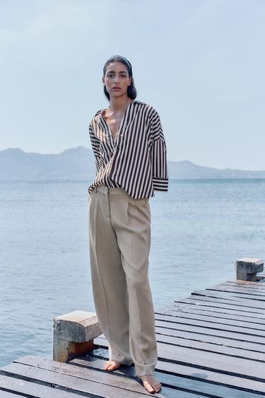 Zara Рубашка из смесового льна с широкими рукавами купить с доставкой.
