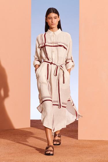 Zara Рубашечное платье из льняной пряжи