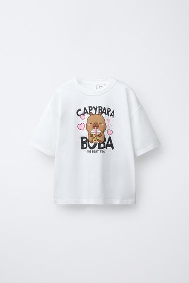 Zara Футболка с принтом капибары CAPYFUN © купить с доставкой.