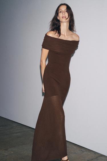 Zara Трикотажное платье с открытыми плечами