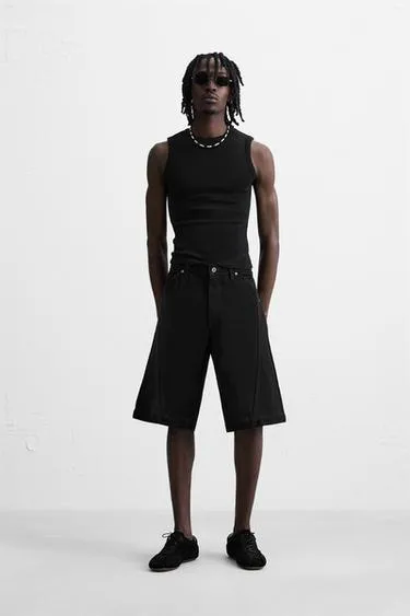 Джинсовые шорты-бермуды BAGGY FIT с отстрочкой