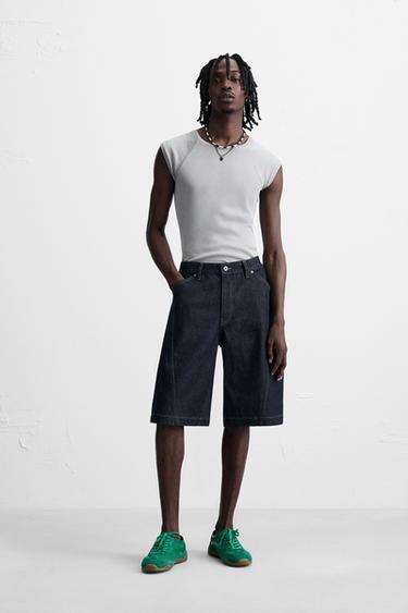 Zara Джинсовые шорты-бермуды BAGGY FIT с отстрочкой купить с доставкой.