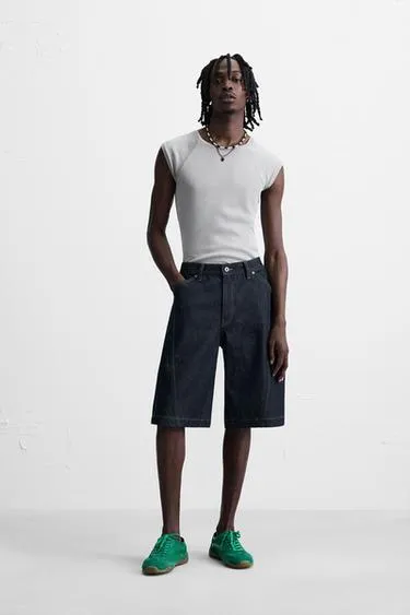 Джинсовые шорты-бермуды BAGGY FIT с отстрочкой