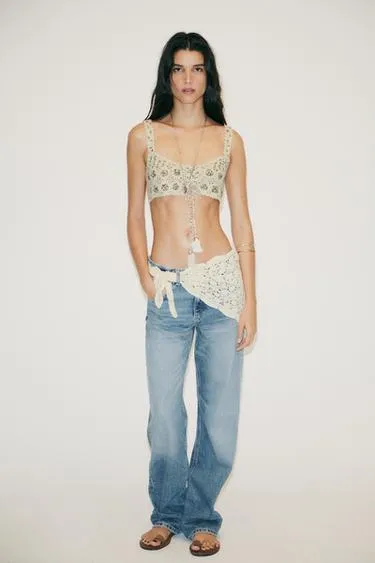 Джинсы TRF WIDE-LEG со средней посадкой и вязаной деталью