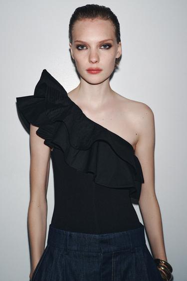 Zara Комбинированное боди асимметричного кроя с воланом купить с доставкой.