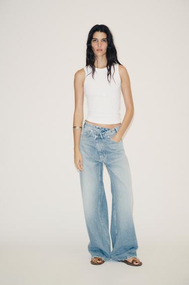Zara Джинсы TRF WIDE LEG с перекрестной талией и высокой посадкой купить с доставкой.