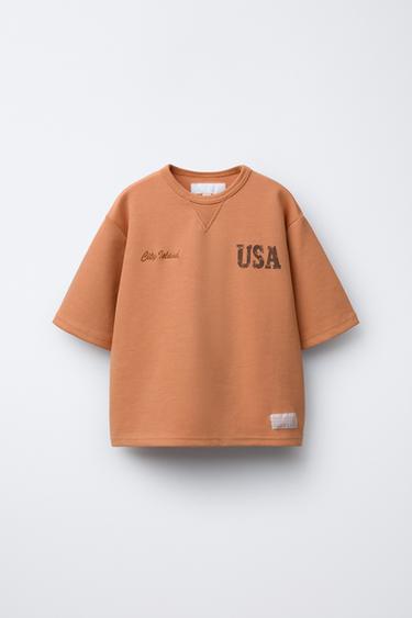 Zara Футболка интерлок с надписью купить с доставкой.