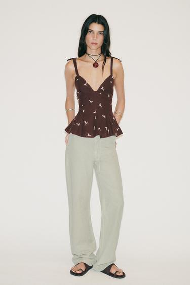 Zara Топ с вышивкой и баской