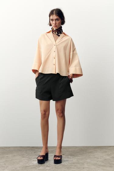 Zara Рубашка из поплина в полоску с широкими рукавами