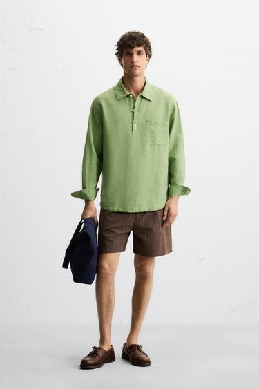 Zara Рубашка поло из хлопка и льна