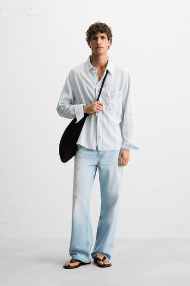 Zara Рубашка из ткани в рельефную полоску