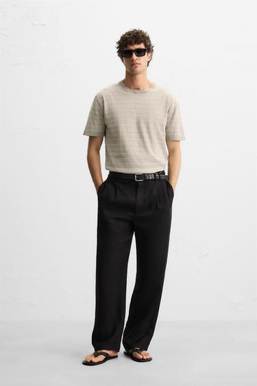 Zara Полосатая футболка из хлопка и льна