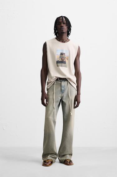 Zara Трикотажный топ без рукавов с принтом