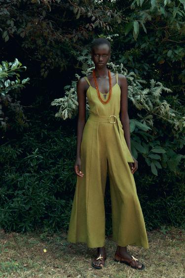 Zara Широкий комбинезон на бретелях из льна