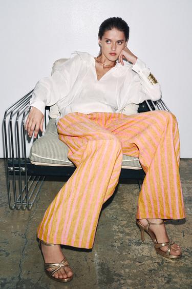 Zara Брюки из смесового льна в полоску — ZW COLLECTION