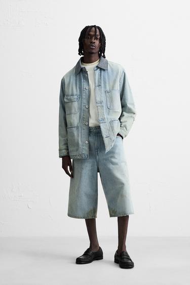 Zara Джинсовые шорты-бермуды BAGGY FIT в винтажном стиле