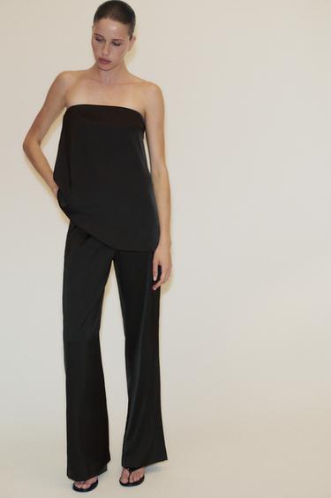 Zara Атласный топ без бретелей