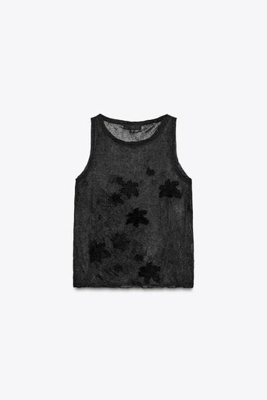 Zara Полупрозрачный топ с узорной вязкой купить с доставкой.