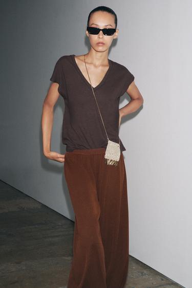 Zara Футболка из хлопка и льна