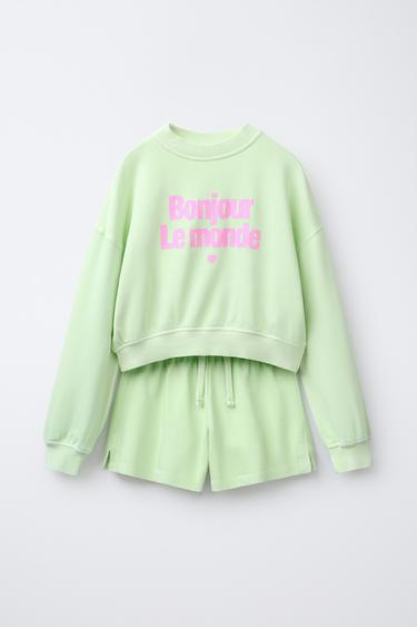 Zara Комплект из толстовки и шортов с надписью купить с доставкой.