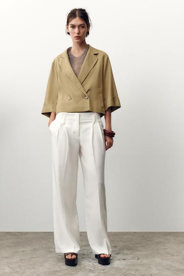 Zara Короткий двубортный блейзер из льняной ткани