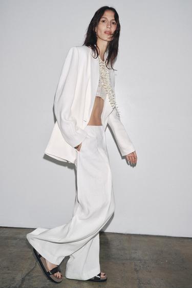 Zara Двубортный блейзер из смесового льна — ZW COLLECTION