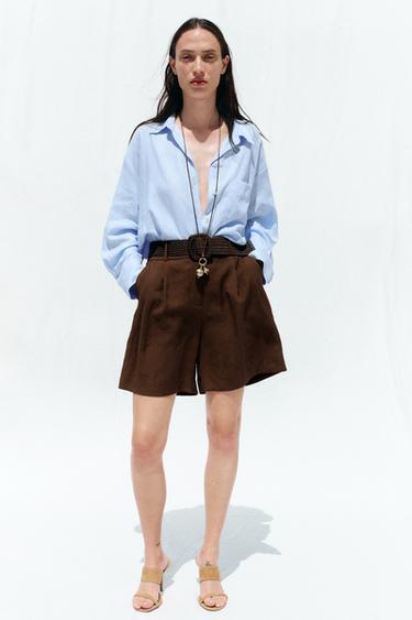 Zara Шорты с ремнем и защипами купить с доставкой.