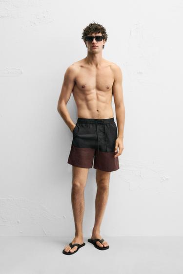 Zara Длинные плавки в стиле COLOR BLOCK купить с доставкой.