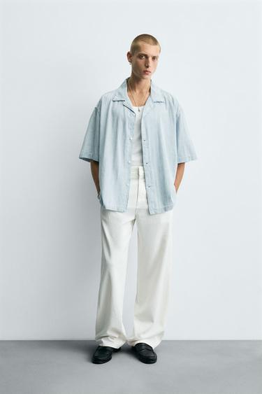 Zara Жаккардовая рубашка в полоску с эффектом стирки