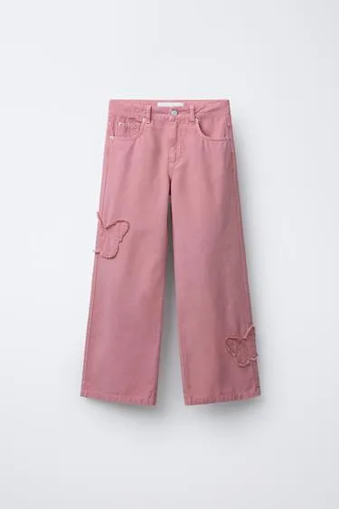 Джинсы WIDE LEG с вышивкой в виде бабочек