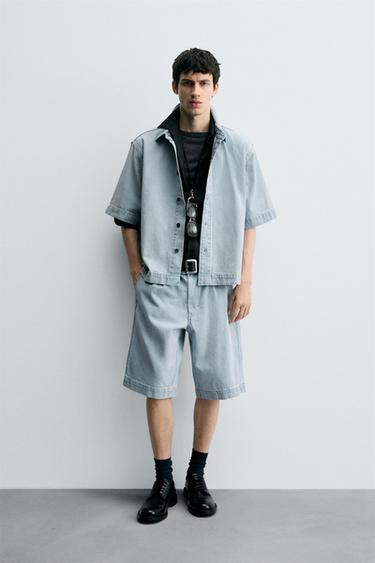 Zara Джинсовые бермуды с защипами и свободным кроем