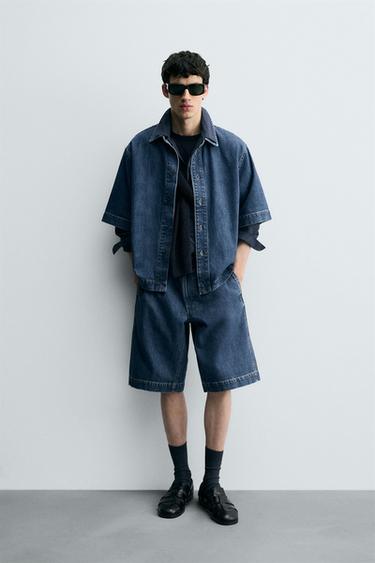 Zara Денимовые бермуды с защипами и свободным кроем