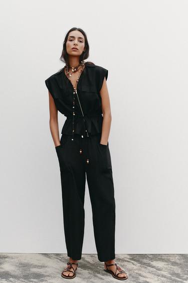 Zara Брюки из льняной ткани с бусинами на шнурке купить с доставкой.