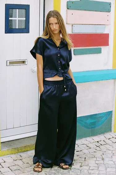Брюки WIDE LEG из атласной ткани