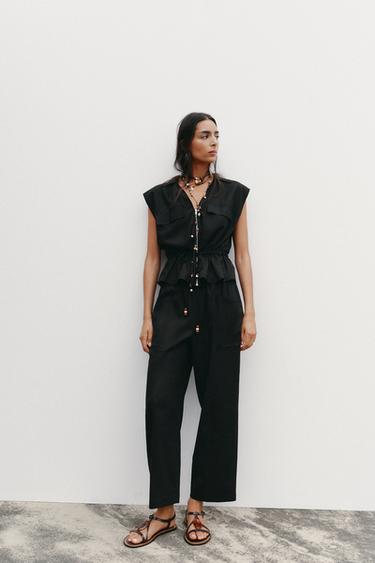Zara Топ в стиле сафари с поясом из льна купить с доставкой.