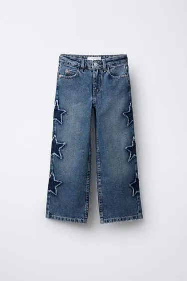 Джинсы WIDE LEG с лоскутными звездами