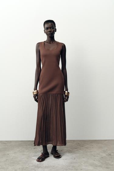 Zara Трикотажное платье с комбинированной отделкой купить с доставкой.