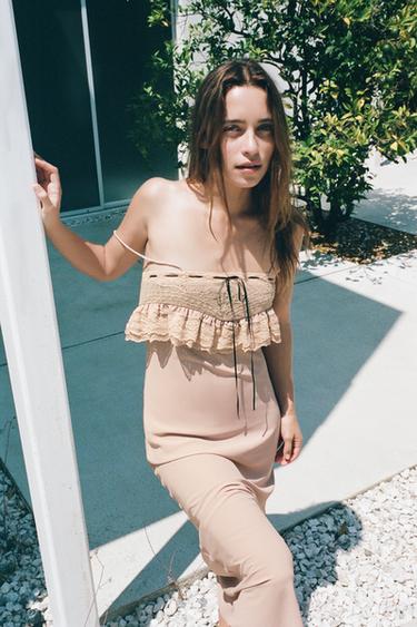 Zara Платье с контрастным бантом и вышивкой