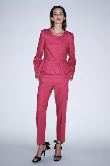 Zara Брюки с высокой талией из льняно-хлопковой смеси