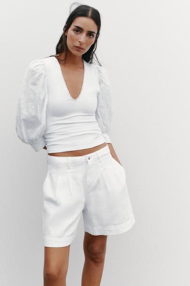 Zara Топ с рукавами-буфами и вышивкой в виде цветов купить с доставкой.